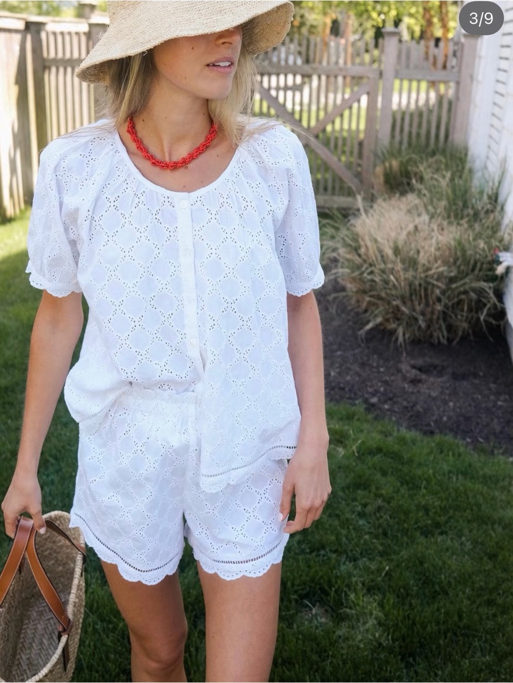 White Eyelet Peasant Top
